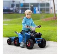 HOMCOM Electric Quad Bike, 6V Kids Ride On All-Terrain with Back Trailer for Ages 18-36 Months - Blue Blue