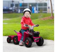 HOMCOM Electric Quad Bike, 6V Kids Ride On All-Terrain with Back Trailer for Ages 18-36 Months - Pink