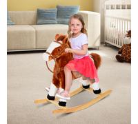 HOMCOM Girl's Kids Toy Rocking Horse Wood Plush Animal Wooden Riding Walking Wheel-Horse in Brown HOMCOM Brown