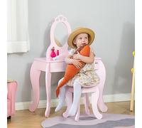 HOMCOM Kids Vanity Table & Stool Girls Dressing Set Make Up Desk With Mirror, Pink