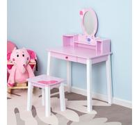 HOMCOM Girl's Kids Wooden Dressing Table with Stool Mirror Table & Desk Set Toys Pink HOMCOM Pink