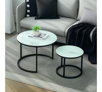 Homcom Glass Coffee Table Set Of 2, Round Nest Of Tables, White