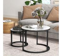 HOMCOM Glass Coffee Table Set of 2, Round Nest of Tables, White