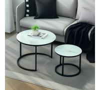 Homcom Glass Coffee Table Set Of 2, Round Nest Of Tables, White
