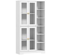 HOMCOM Glass Door Cabinet Adjustable Shelf with Large Storage Multi Storage for Kitchen White Wood Effect Aosom UK