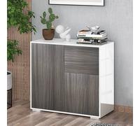 Homcom Gloss Push-Open Side Cabinet With 2 Drawer, 2 Door Cabinet For Home Office In Grey Grey