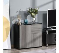 HOMCOM Gloss Push-Open Side Cabinet with 2 Drawer, 2 Door Cabinet for Home Office in Light Grey HOMCOM Light Grey
