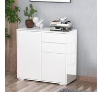 Homcom Gloss Push-Open Side Cabinet With 2 Drawer, 2 Door Cabinet For Home Office In White White