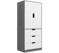 HOMCOM Grey 2 Door Wardrobe | 3 Drawer | Hanging Rod | Bedroom Storage