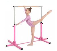 HOMCOM Adjustable Kids Gymnastics Bar Horizontal Training Steel Frame Wood Pink