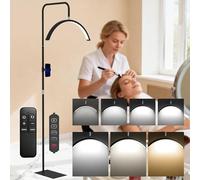 HOMCOM Half Moon Lash Light, Beauty Floor Lamp with 350° Rotatable Head, 7 Colour Temperature and Phone Holder, Dimmable Standing Lamp for Eyelash Extension, Tattoo, Nails, Skincare, Black