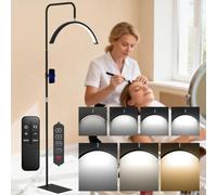 HOMCOM Half Moon Lash Light with 350° Rotatable Head Phone Holder Black | Beauty Floor Lamp, 7 Colour Temperature, Dimmable Standing Lamp, for Eyelash Extension, Tattoo, Nails, Skincare
