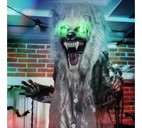 HOMCOM 210cm 83" Skeleton Werewolf Outdoor Halloween Decoration, Halloween Animatronic with Sound Activated, Light Up Eyes, Sound Effects, Animated Prop for Haunted House
