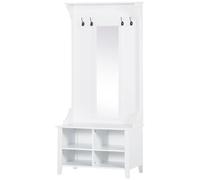 HOMCOM Hallway Furniture Set Shoe Bench Storage Mirror Cabinet Coat Rack in White HOMCOM White