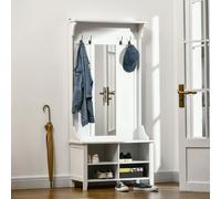 HOMCOM Hallway Furniture Set Shoe Bench Storage Mirror Cabinet Coat Rack in White HOMCOM White