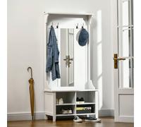 Homcom Hallway Furniture Set Shoe Bench Storage Mirror Cabinet Coat Rack In White White