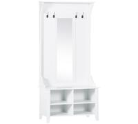 HOMCOM Hallway Furniture Set Shoe Bench Storage Mirror Cabinet with 4 Hooks, White