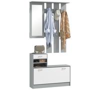 HOMCOM Hallway Furniture Set With Shoe Cabinet - Coat Rack And Mirror - Dark Grey | TJ Hughes