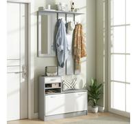 HOMCOM Hallway Furniture Set With Shoe Cabinet - Coat Rack And Mirror - Dark Grey | TJ Hughes