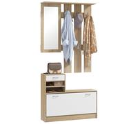 HOMCOM Hallway Furniture Set With Shoe Cabinet - Coat Rack And Mirror - Natural Wood Finish | TJ Hughes