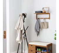 Homcom Mounted Shelf Clothes Rack Hanging Coat Hooks Hallway Wall Kitchen In Light Brown Light Brown