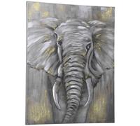 Homcom Hand-Painted Metal Canvas Wall Art Grey African Elephant