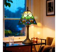 HOMCOM Handcrafted Stained Glass Bedside Lamp, Tiffany Style Table Lamp