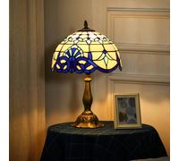 Portland Stained Glass Antique Table Lamp - Size: 48 x 30 x 30cm - Blue - Wilko