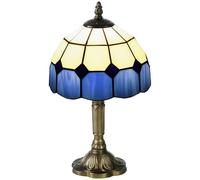 HOMCOM Handmade Stained Glass Table Lamp, Antique Bedside Lamp for Bedroom, Living Room, Home, Nightstand, Decorative Night Light, Blue
