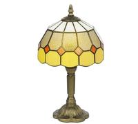 HOMCOM Handmade Stained Glass Table Lamp, Tiffany-Style Bedside Lamp for Bedroom, Living Room, Home, Nightstand, Decorative Night Light, Orange