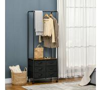 HOMCOM Industrial Hanging Clothes Rail, Clothes Rack with 6 Fabric Drawers, Open Wardrobe Organiser for Hallway, Bedroom and Closet, Rustic Brown