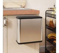 HOMCOM 8L Hanging Kitchen Bin, Stainless Steel Rubbish bin with Press-to-Open and Stay-Open Lid, Removable Inner Bucket for Kitchen Cabinet Door, Under Sink, Bedroom, Office, Silver Tone