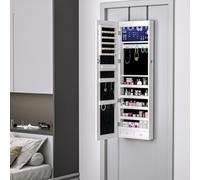HOMCOM Mirrored Jewellery Storage Cabinet Door Mounted Wall mounted in White