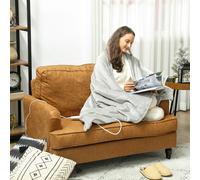 HOMCOM Heated Blanket 180 x 130cm, Electric Throw Blanket with 10 Heat Levels and 10H Timer, Machine Washable Flannel and Cotton Velvet with Overheat Protection, Grey