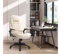 HOMCOM 6-Point Massage Office Chair with Seat Heated for Home Office, PU Leather High Back Executive Desk Chair with Adjustable Height and 360° Swivel for Work Study Beige