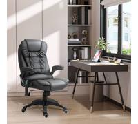 HOMCOM 6-Point Massage Office Chair with Seat Heated for Home Office, PU Leather High Back Executive Desk Chair with Adjustable Height and 360° Swivel for Work Study Black