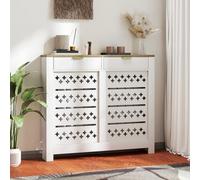 HOMCOM Radiator Cover with 2 Flip Drawers, Modern Cross Pattern MDF Cabinet Heater Cover with Top Shelf for Living Room, Bedroom, Hallway, 108W x 19D x 95.5H cm, White