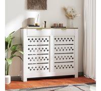 HOMCOM Radiator Cover with 2 Flip Drawers, Modern Cross Pattern MDF Cabinet Heater Cover with Top Shelf for Living Room, Bedroom, Hallway, 108W x 19D x 95.5H cm, White