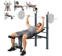 HOMCOM Heavy Duty Adjustable Weights Bench w/Barbell Rack, Black/Silver | Multi Gym Workout Fitness Bench, 4 Incline Postions