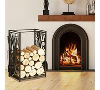 HOMCOM Heavy Duty Firewood Log Rack Wood Storage Holder w/ 4 Tools Steel, Black