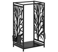 HOMCOM Heavy Duty Firewood Log Rack Wood Storage Holder w/ 4 Tools Steel - Black | TJ Hughes