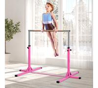 HOMCOM Height Adjustable Gymnastics Horizontal Bar For Kids Home Gym Training in Pink HOMCOM Pink Kids