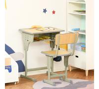 HOMCOM Height Adjustable Kids Desk and Chair Set for 6-12 Years, Grey