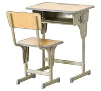 HOMCOM Height Adjustable Kids Desk and Chair Set with Storage Compartment, Bag Hook and Pen Holder, for 6-12 Years, Grey