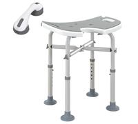HOMCOM Height Adjustable Shower Stool, Suction Grab Rail, Grey | Aluminium Shower Chair, U-Shaped Padded Seat, Non-Slip Bath Stool, for Elderly, Disabled, Seniors, Pregnant