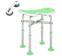 HOMCOM Height Adjustable Shower Stool with Suction Grab Rail, Aluminium Shower Chair with U-Shaped Padded Seat, Non-Slip Bath Stool for Elderly, Disabled, Seniors, Pregnant, Green