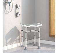 Homcom Height Adjustable Shower Stool With Suction Grab Rail U-Shaped Padded Seat In Grey Grey One Size