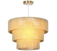 HOMCOM Boho Hemp Rope Pendant Light, Ceiling Light for Bedroom, Light Brown