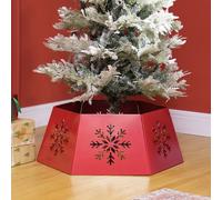 HOMCOM Christmas Tree Collar, Hexagon Christmas Tree Base Cover with Hollow Snowflake Patterns, Xmas Decoration for Party, Holiday, Home, Red