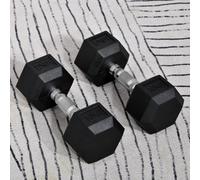 Hex Dumbbells Set Rubber Dumbbells Weight Lifting Equipment Fitness Home Gym - HOMCOM | TJ Hughes Black